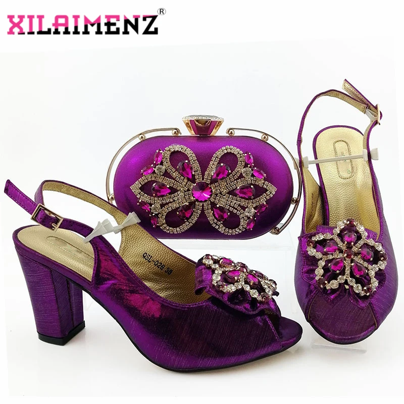

High Quality Italian Shoes With Matching Bags Set African Women's Party Shoes and Bag Sets Purple Color Women Sandals And Bag