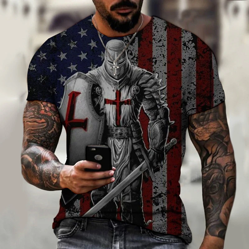 

2021 summer new 3D Templar short-sleeved printed shirt men's hip-hop funny punk streetwear men's oversized T-shirt