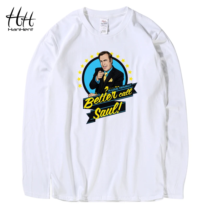 TA0426LongWhite HanHent BETTER CALL SAUL, Мужская футболка, хлопковая, свободная, с круглым вырезом, короткая, футболка, Breaking Bad, уличная футболка, мужская, оптом, TA0426 - Цвет: TA0426LongWhite