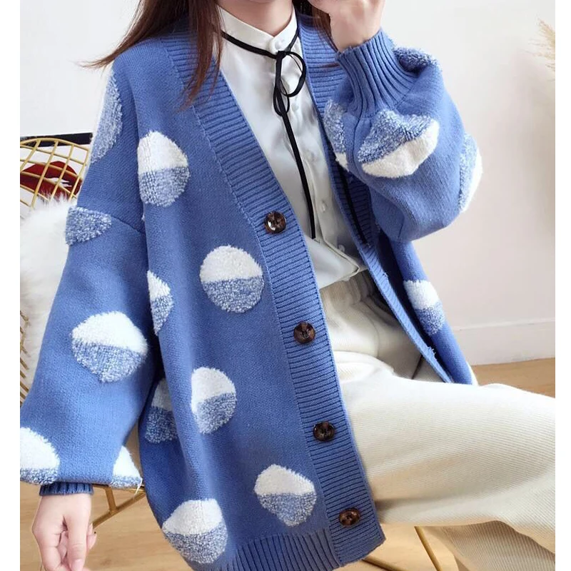 Shellsuning милый свитер женский круглый фонарь рукава вязаный кардиган на пуговицах