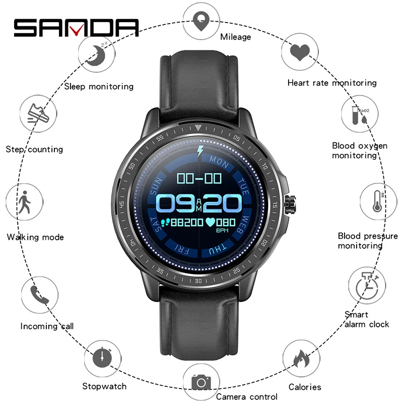 

SANDA Luxury Smart Watch Men Bluetooth Fitness Tracker Heart Rate Monitor Information Push Call Reminder Vibrating Smartwatch
