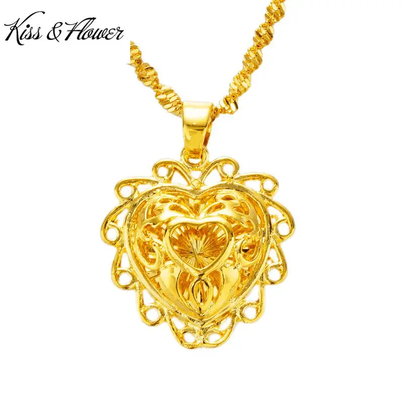 

KISS&FLOWER PD72 Fine Jewelry Wholesale Fashion Woman Girl Birthday Wedding Gift Vintage Heart 24KT Gold Pendant Charm NO CHAIN