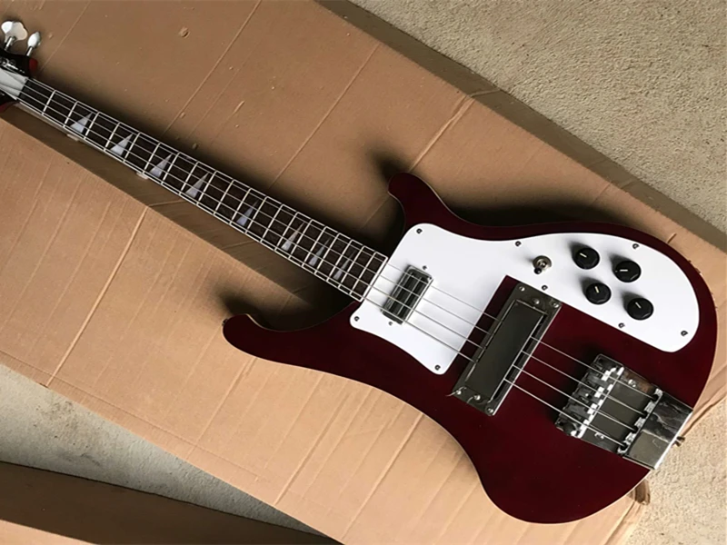 

Red Wine 4 Strings Electric Bass Guitar with White Pickguard,Neck Through body,Chrome Hardware,Provide Custom Service