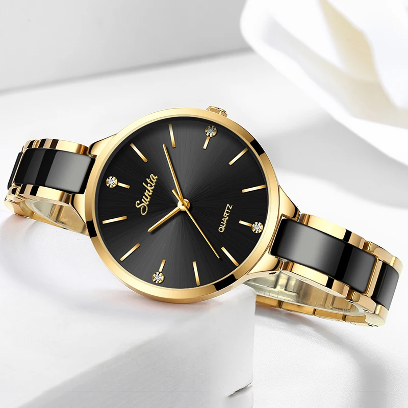 

Montre Relogio 2019 SUNKTA New Brand Fashion Watch Women Luxury Ceramic And Alloy Bracelet Analog Wristwatch Relogio Feminino