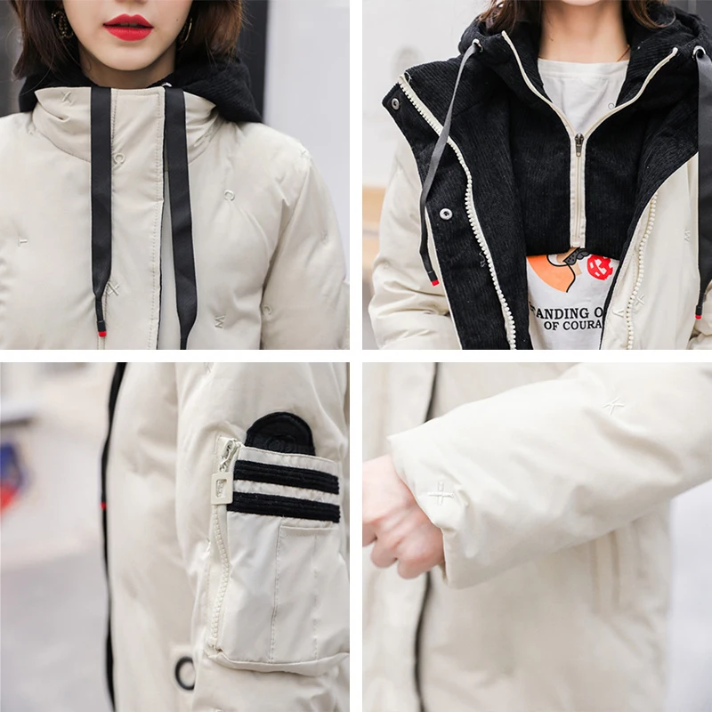

2021 High Quality Thicken Womens Winter Jackets Hooded False Two Pieces X-Long Female Coats Plus Size Solid Thick Parkas Clothes
