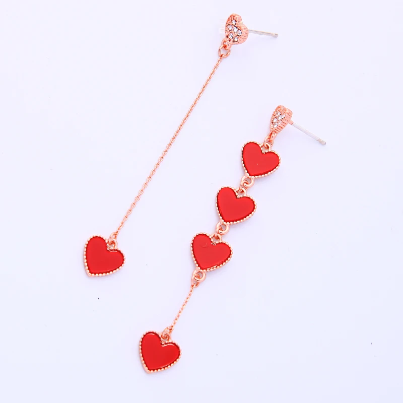 kissme Asymmetric Unique Red Acrylic Crystal Little Hearts Long Dangle Earrings For Women Gifts Rose Gold Color Fashion Jewelry | Украшения