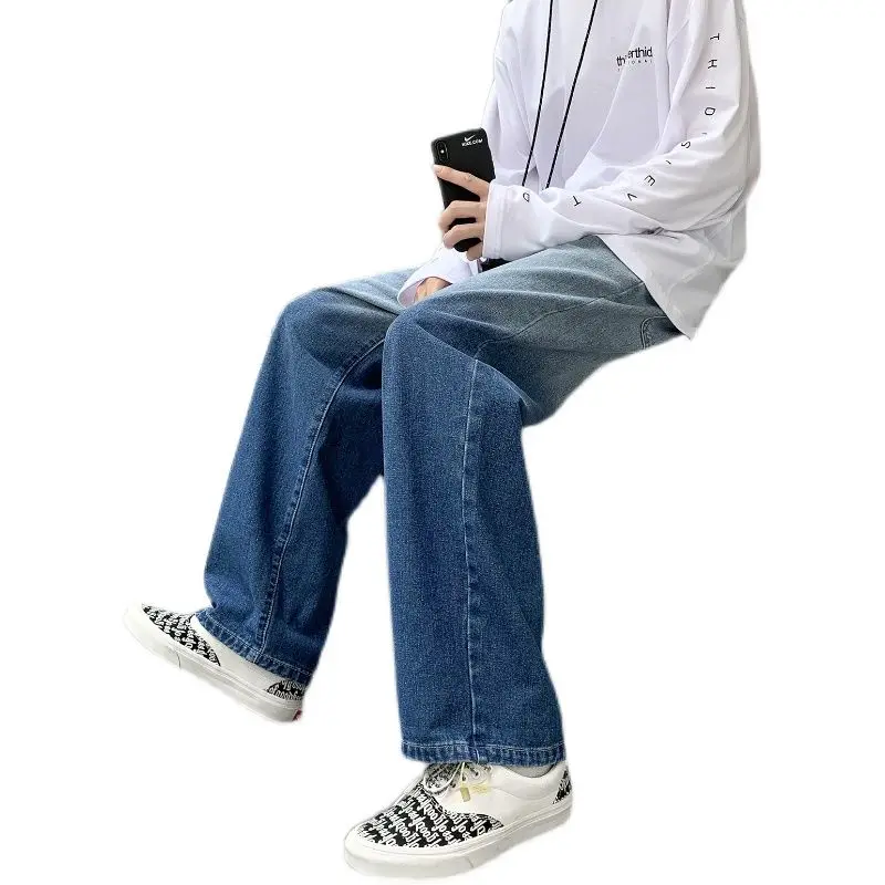 Korean Wide-leg Jeans Men's Fashion Casual Retro Gradient Jeans Men Streetwear Loose Hip-hop Straight Denim Trousers Mens M-3XL