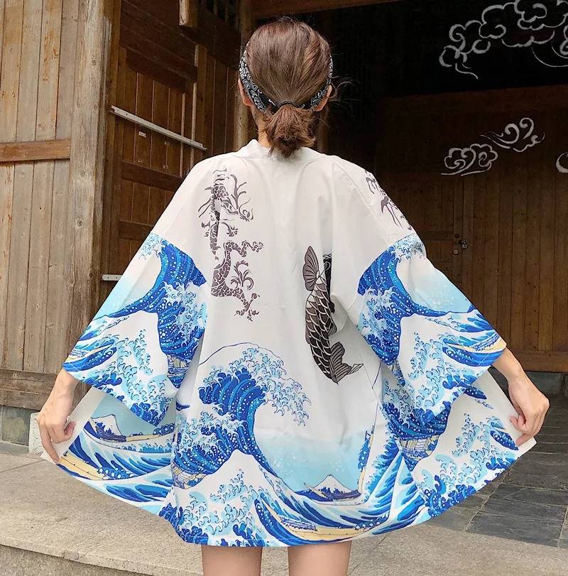 

Kimonos Woman 2021 Japanese Kimono Cardigan Cosplay Shirt Blouse For Women Japanese Yukata Female Summer Beach Kimono
