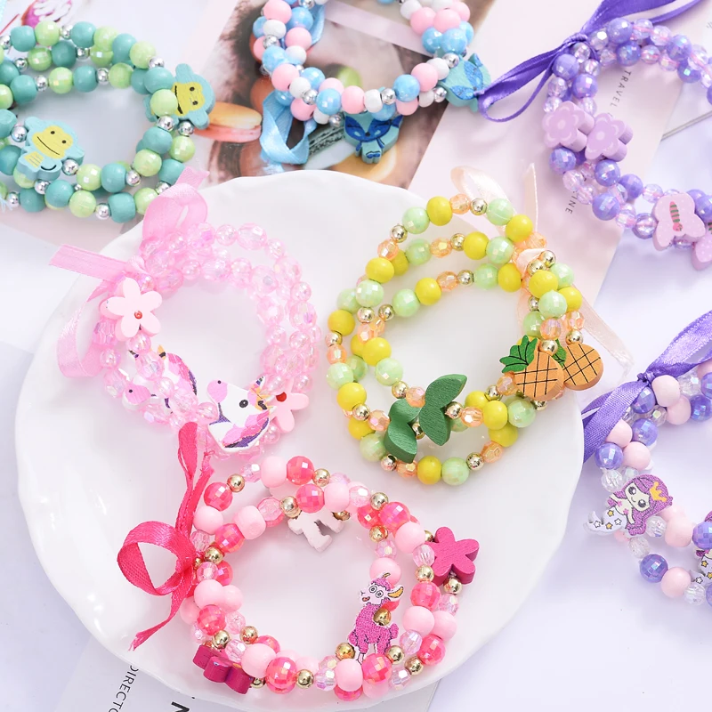 

3 шт. милые Мультяшные Красочные животные цветок деревянный браслет для детей игрушка ювелирные изделия для девочек и мальчиков подарки