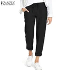 Брюки ZANZEA женские офисные с карманами, модные рабочие однотонные длинные штаны с эластичным поясом, 2021