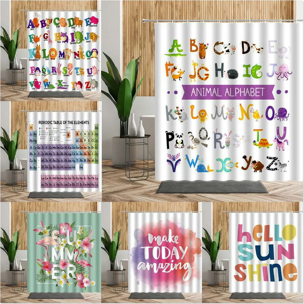 

Занавеска для душа с мультяшным алфавитом, забавные буквы, забавные животные, Детские перегородки для ванной, креативные занавески для ванн...