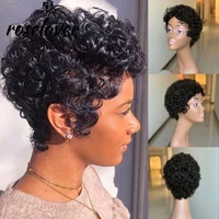 short human hair wigs pixie cut for black women remy curly brazilian cheap wigs human hair glueless full machine made wigs