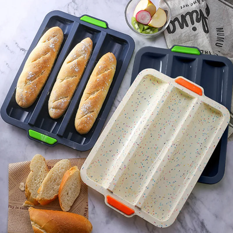 

3 Grid Silicone Baguette Loaf Tray Pan Non-Stick French Bread Mould Forms Hot Dog Molds Bread Baking Mould Cake Kitchen Supplies