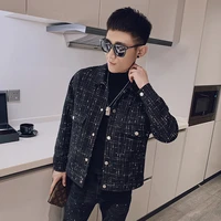 korean style small plaid jacket male ins trend all match lapel jacket mens fashion clothing trends jacket men streetwear