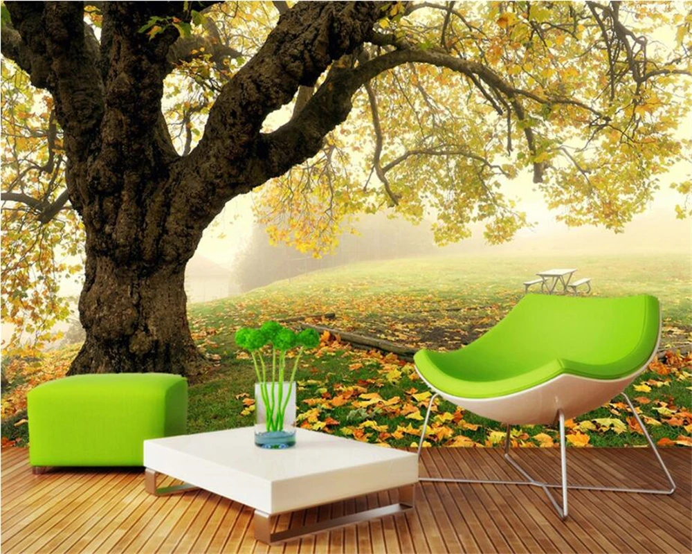 

Drop Shipping Custom Wallpaper Home Decorative Mural Naked Eye Tree Grass Sunshine Park Living Room TV Background 3d Wallpaper
