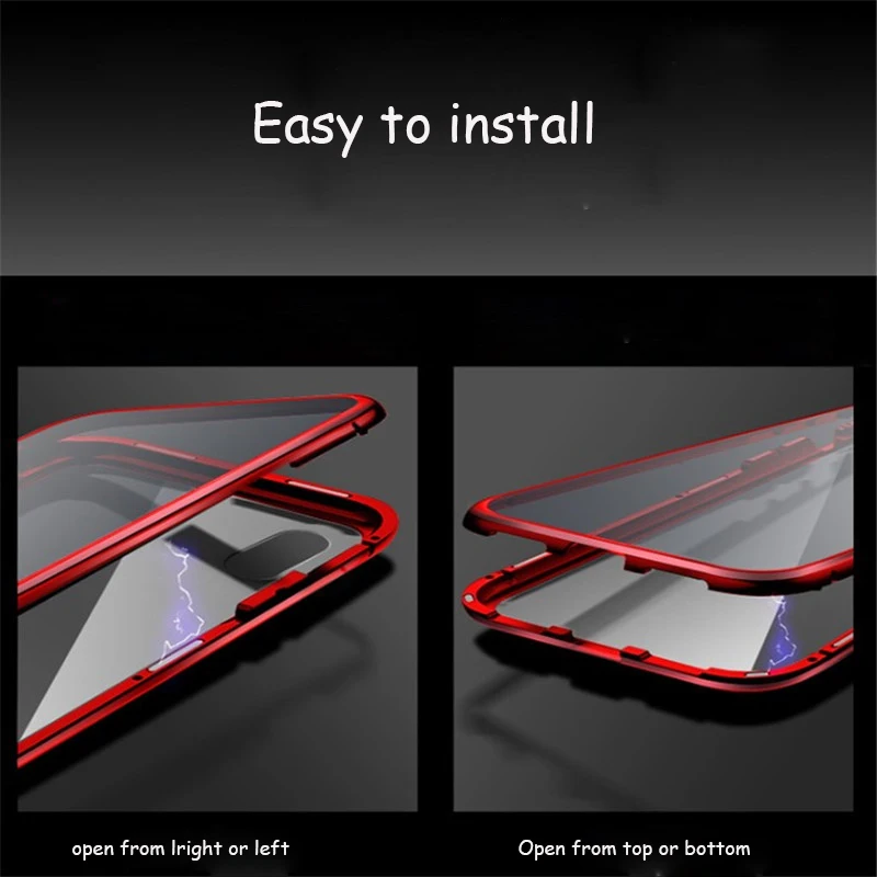 For iPhone Xs Xr Max Cover Luxury Clear Front Back Full Tempered Glass Magnetic Metal Frame Case 6S 7 8 Plus |