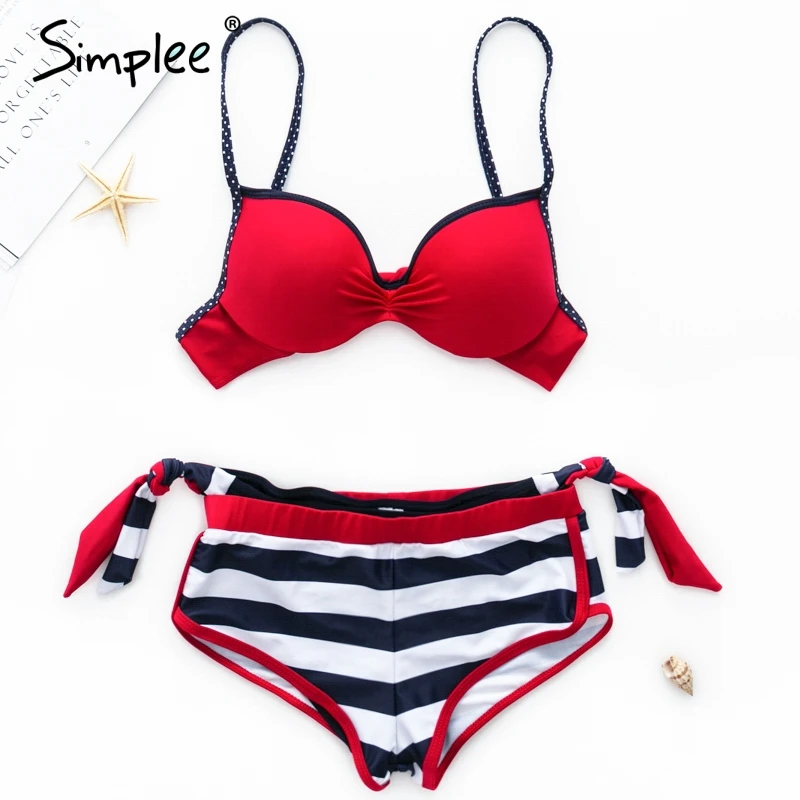 Simplee бюстгальтер с подкладкой полосатый купальник размера плюс пуш-ап розовый купальник женский бандаж купальный костюм бикини XL полосатый костюм из двух предметов
