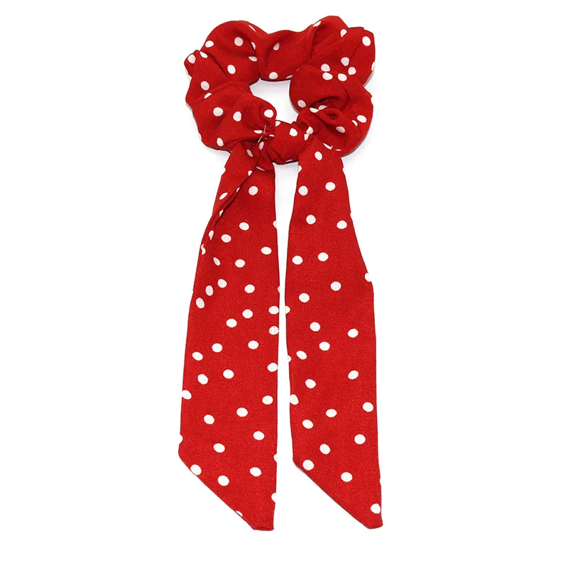 Резинка для волос в горошек женская эластичная лента с цветочным принтом шарф