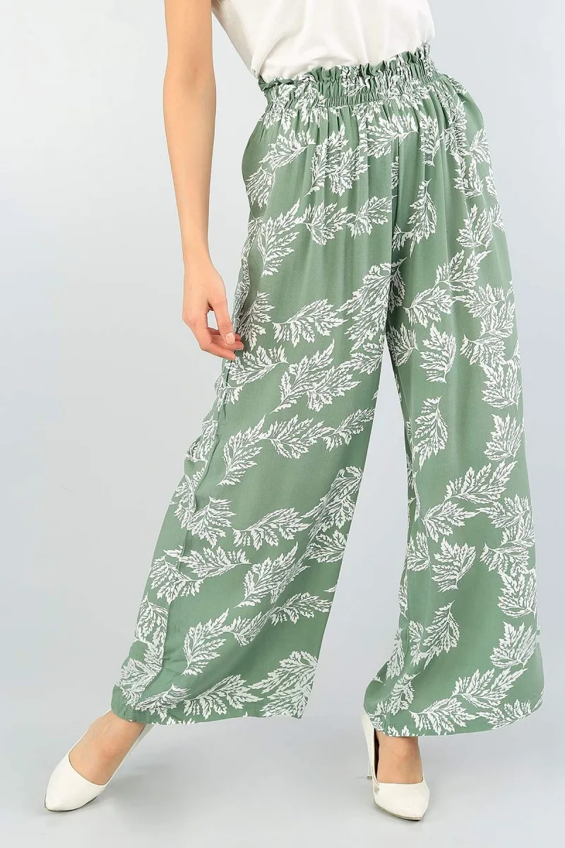 GREEN COMFORTABLE PATTERNED WOVEN TROUSERS WOMEN TROUSERS