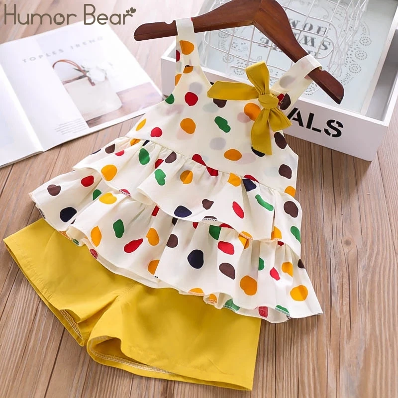 Humor Bear Baby Girls Clothes Suit  Brand NEW Summer Toddler Girl Clothes Dot Bow Vest T-shirt Tops+Shorts Pants 2Pcs Set