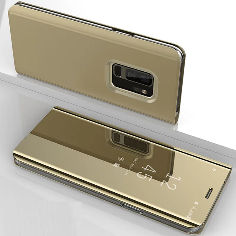 Yuetuo Роскошный флип зеркало заднего вида кожаный чехол для телефона для Huawei P8 Lite p9 p9lite p8lite gr3 жесткий чехол на заднюю панель - Цвет: gold