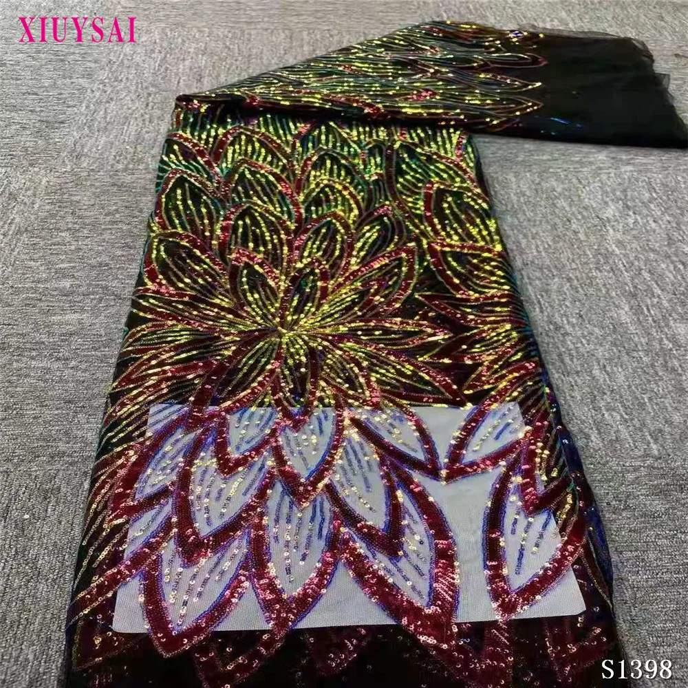 

Sequins African lace fabric 2020 Latest High Quality Embroidered French Tulle Lace Fabric for Nigerian Party Dress P1398