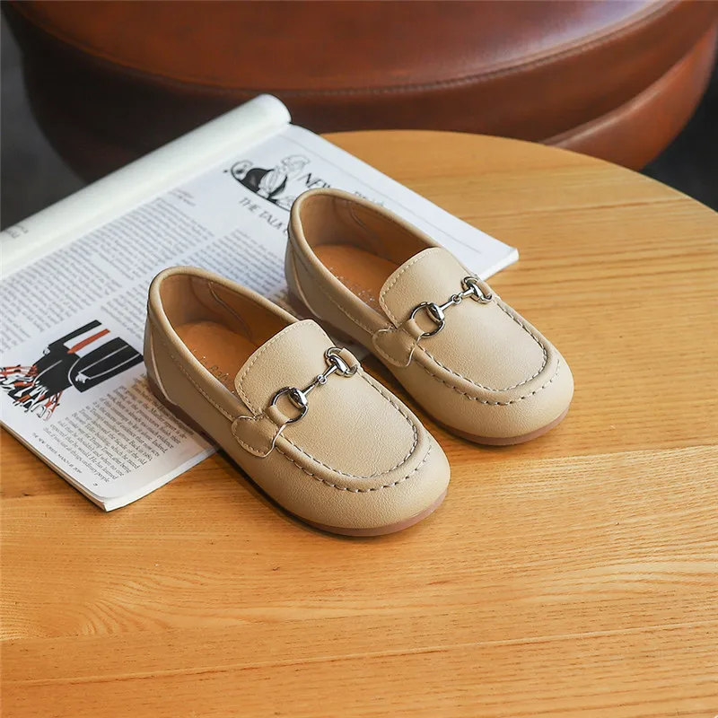 Лоферы для мальчиков детская обувь девочек однотонная из искусственной кожи