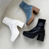 platform high heels ankle boots for women elastic thin short sock botas autumn winter ladies casual punk party shoes