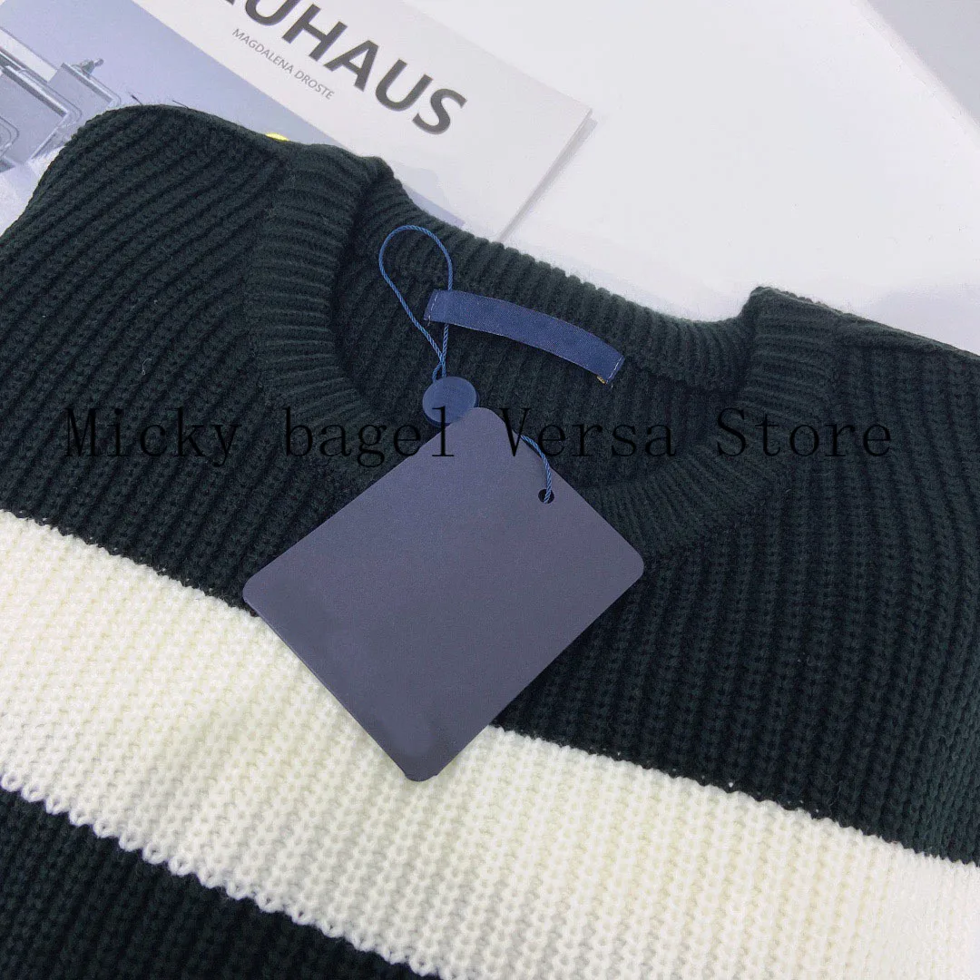 

luxury design classic stripe color contrast fashion women's long sleeve Pullover maritime style versatile loose knit sweater