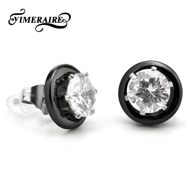 Модные блестящие серьги-гвоздики с большими кристаллами черные белые