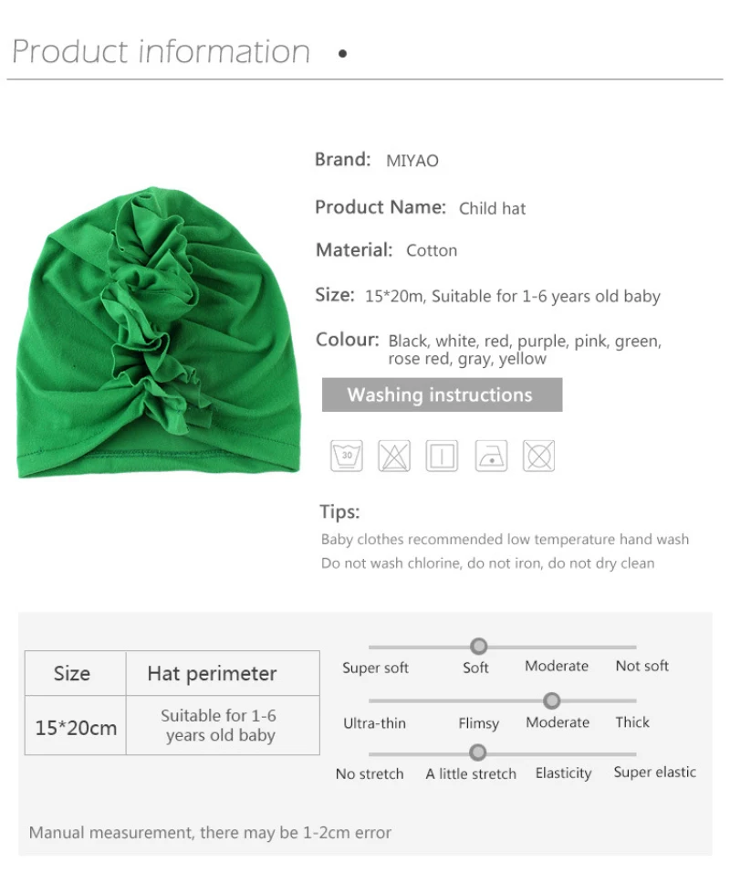 

1pc Baby Girls Headband New Fashion Flower Baby Hat Newborn Elastic Baby Turban Hats For Girls Cotton Infant Beanie Cap