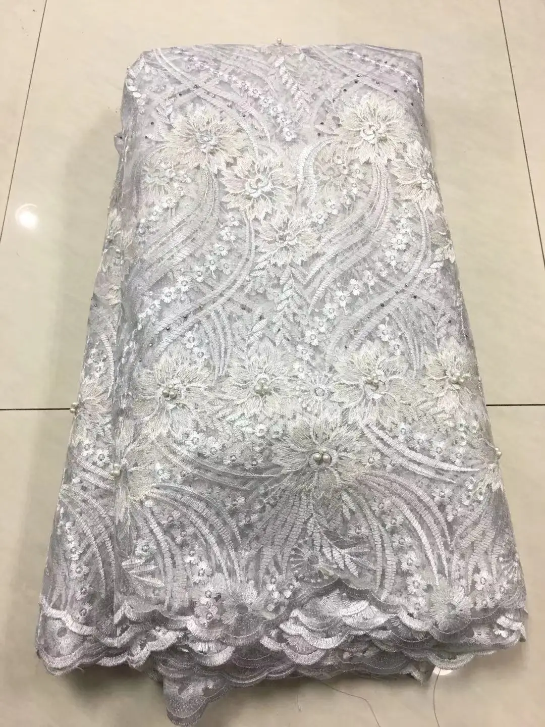 

2021 High Quality African Lace Fabric Pure White French Net Embroidery Tulle Lace Fabric For Nigerian Wedding Party Dress ZJ158
