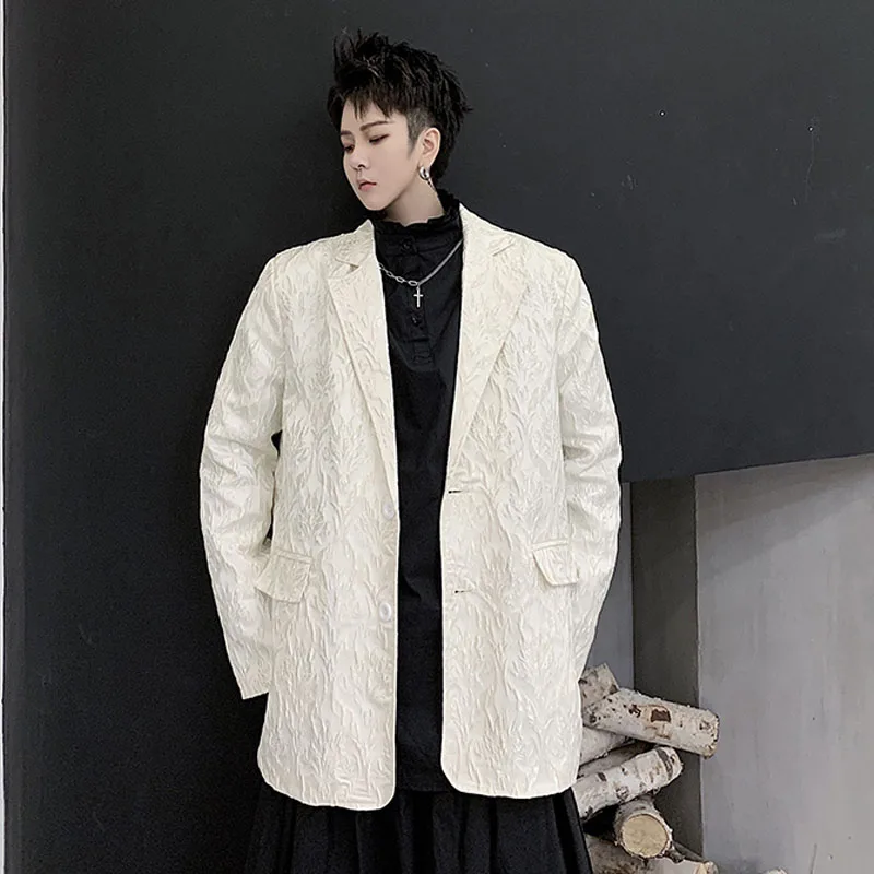 

Men 3D Flower Fabric Casual Suit Coat Outerwear Male Vintage Fashion Show Blazer Jacket Overcoat Stage Clothing