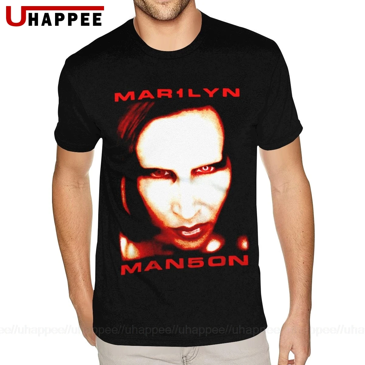 Крутая Мужская футболка Marilyn Manson хлопковая с коротким рукавом и круглым вырезом