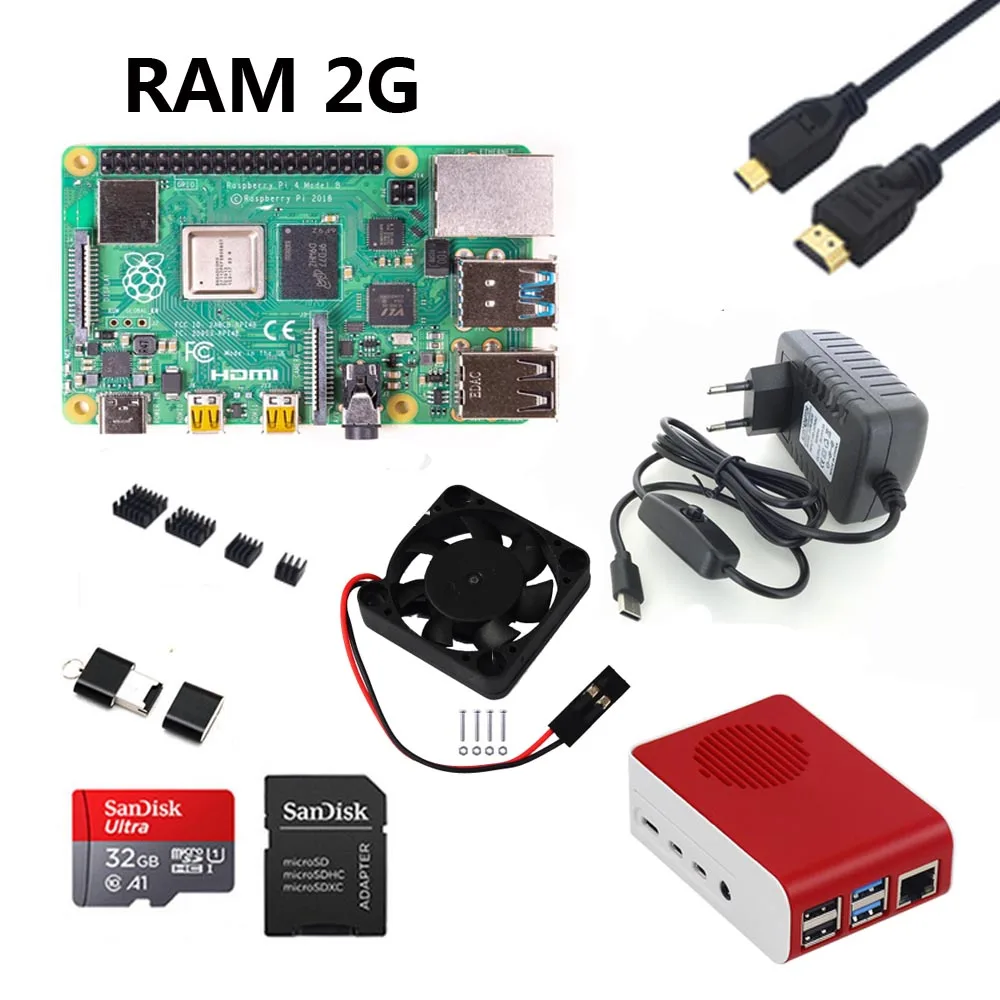Фиолетовый Raspberry Pi 4B стартовый комплект с Raspberry pi 4B 1G/2G/4G+ 32GB sd-карта+ ABS чехол+ 5V 3A мощность+ вентилятор+ радиатор+ HDMI - Цвет: Фиолетовый