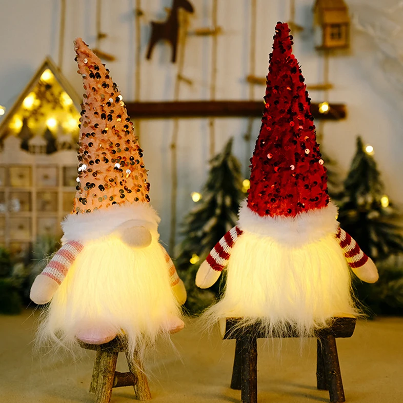 

Новогодние и рождественские украшения с огнями, светящиеся безликие куклы Рудольфа для пожилых людей, карликовые гоблиновые куклы, Рождест...