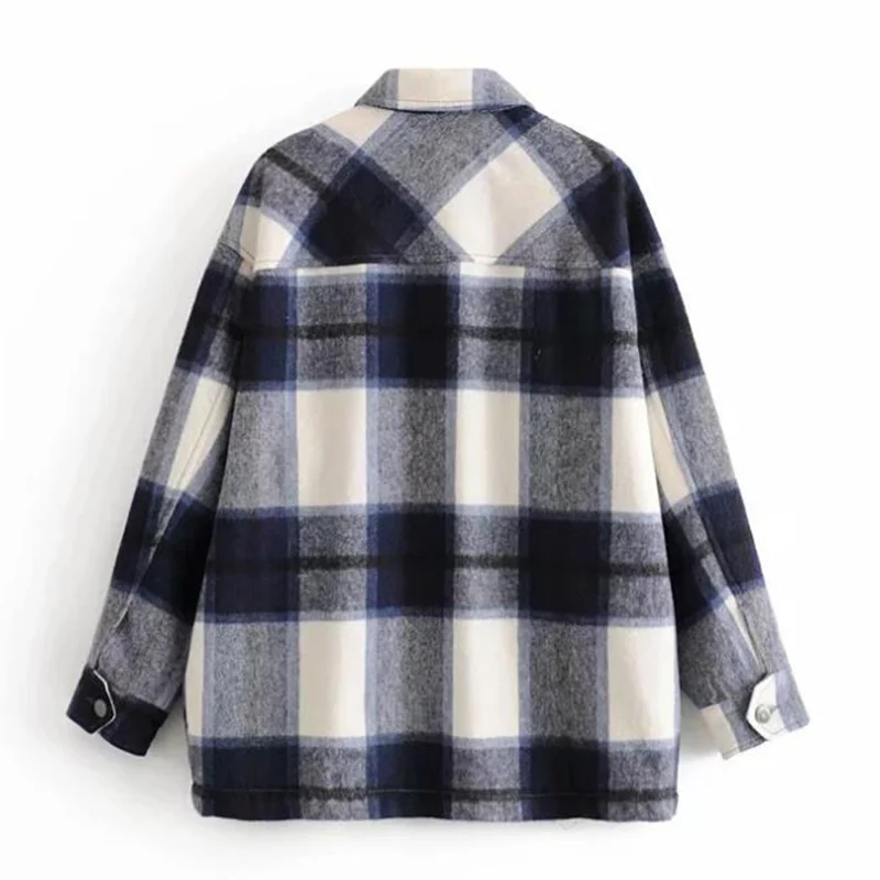 

Dropship Plaid Jacket Vintage Stylish Pockets Oversized Jacket Shirts Coat Women Fashion Lapel Collar Long Sleeve Loose