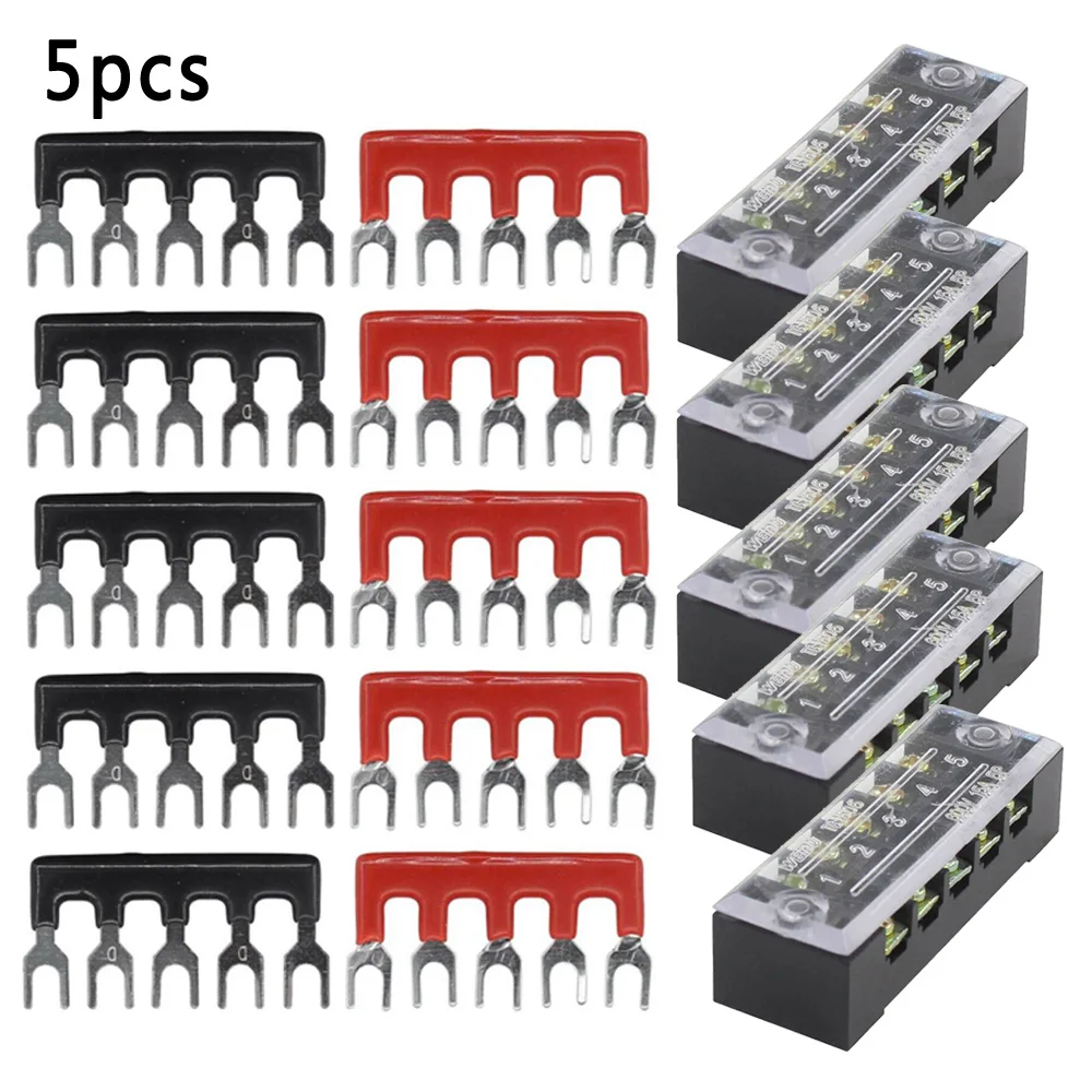 

5X Dual Row 5 Position Screw Terminals Electric Barrier Strip Block 600V 15A Kit