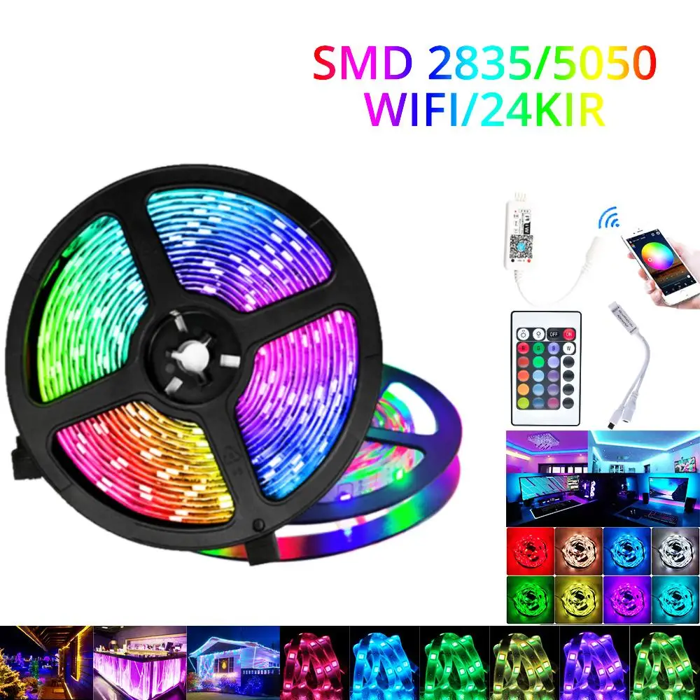 

IR Remote WIFI Control LED Strip Waterproof 5M-20M Flexible RGB 5050 2835 with Adapter TV Desktop Screen BackLight Diode Tape