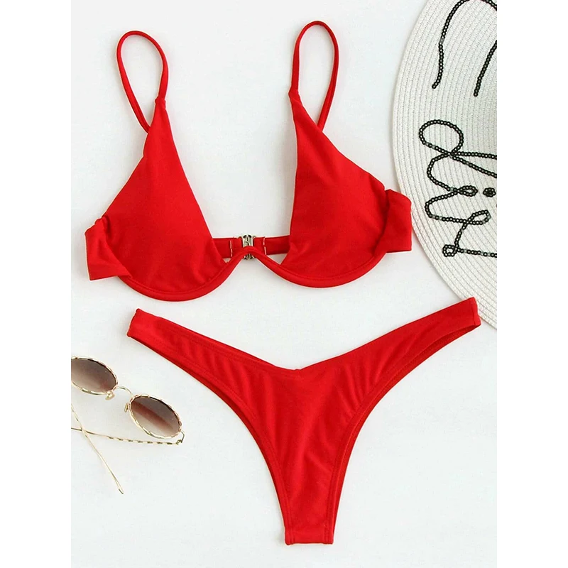 

2021 Summer Bikini Bandage Swimsuit Women Push Up Swimwear Padded Bra Bikini Set Solid Beach Wear Bathing Suit Brazilian