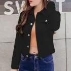 Женская джинсовая куртка с длинным рукавом, короткая Осенняя Повседневная винтажная джинсовая куртка-бомбер