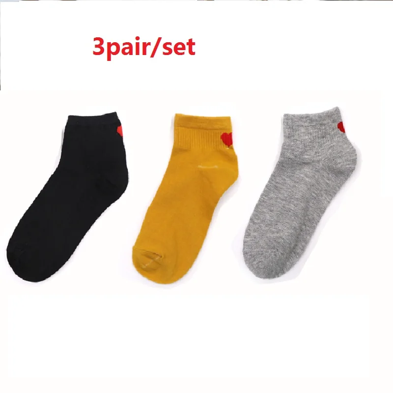 3pairs B 3 пары модных новых осенне-зимних женских Хлопковых Носков короткие носки до щиколотки Теплые повседневные однотонные/Полосатые/красные милые носки с сердечками - Цвет: 3pairs B