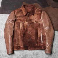ds507 asian size super genuine cowhide sleeve goat body leather 507 jacket