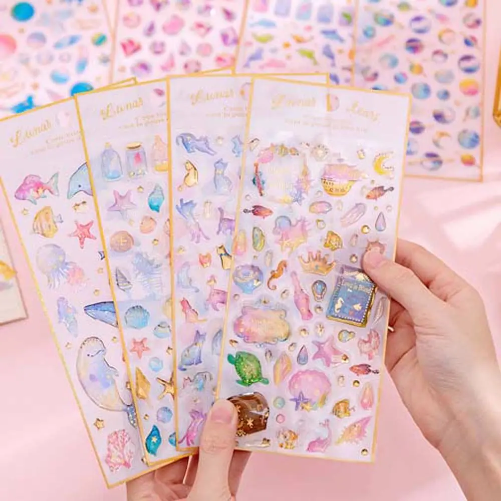 

Newest Kawaii Cartoon Sticker Magic Planet Crystal Epoxy Sticker Transparent 3D Handbook Diary Decoration Student DIY Decals