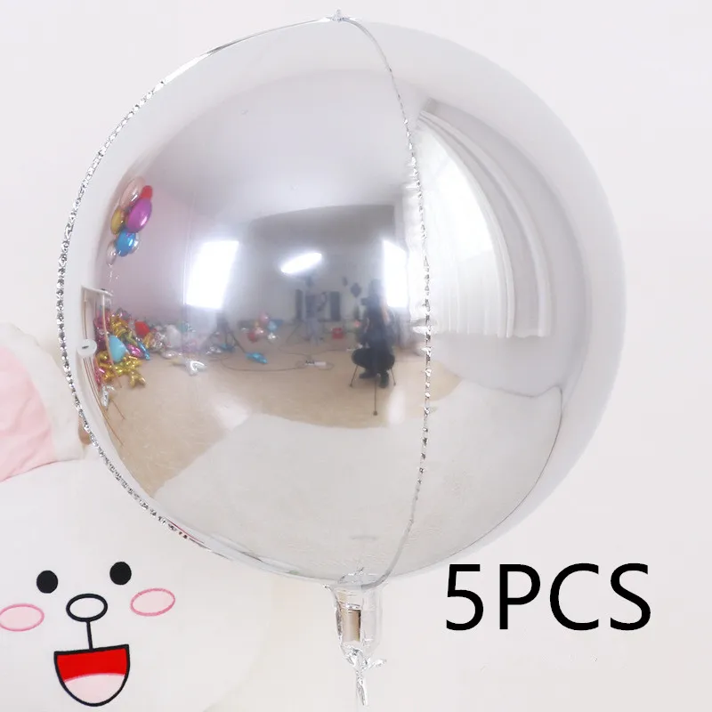 silver 5PCS 5 шт./лот 10 18 22 дюймов 4D круглые воздушные шары из алюминиевой фольги металлические воздушные шары Свадебные украшения день рождения баллон гелия поставки - Цвет: silver 5PCS