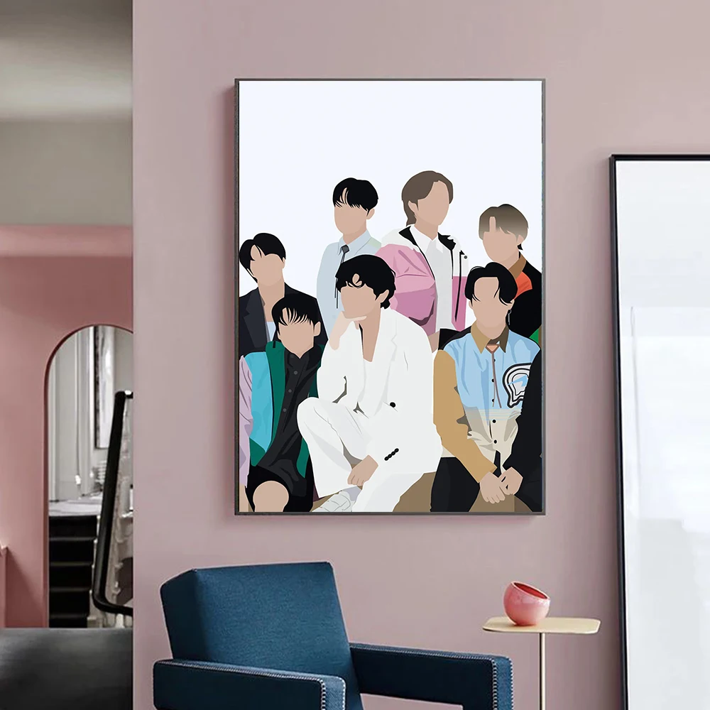 Картина на холсте мультфильм южнокорейский мальчик группы плакат BTS современный