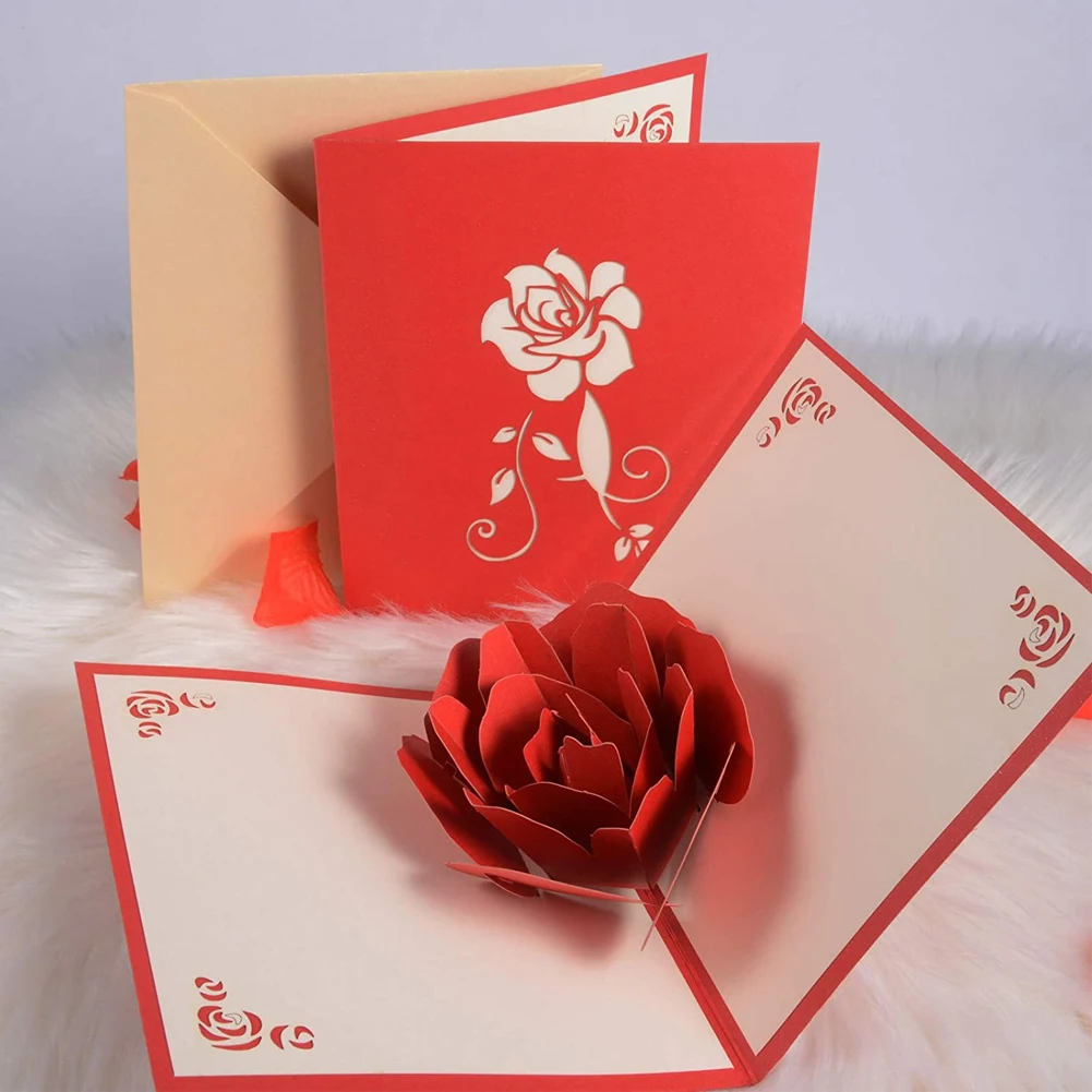 

Love Pop Up Rose Card 3D Greeting Card Red Rose Flower Wedding Greeting Card Gift For Valentines Day Birthday Anniversary