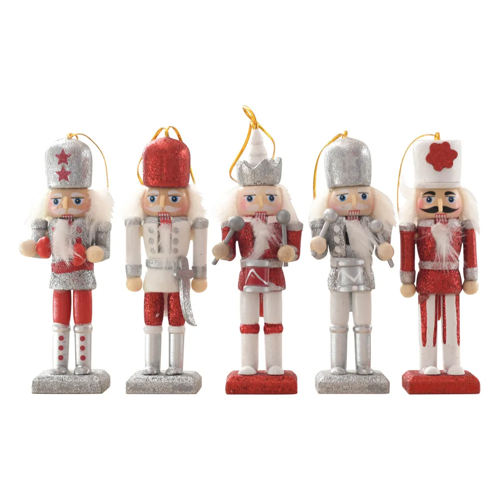

5pcs/set 13cm Wooden Nutcracker Soldier Christmas Decoration Pendants Ornaments Figure Model Puppet Doll Xmas Tree Decor