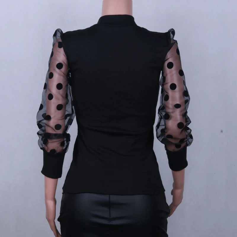 Сексуальная трикотажная футболка Топы сетчатая прозрачная строчка рукав