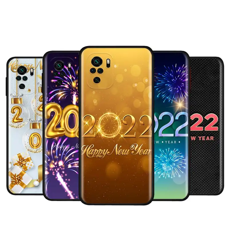 

TPU Christmas happy New Year 2022 For Xiaomi Redmi Note 4 4X 5A 5 6 7 8T 8 9T 9S 9 10 10S Prime Pro Max Black Phone Case